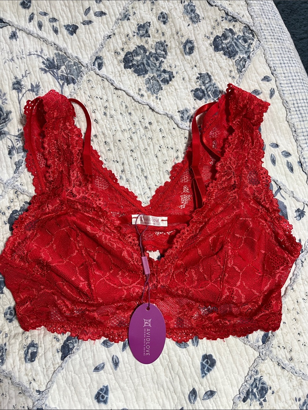 Red Lace Bralette with Scalloped Trim